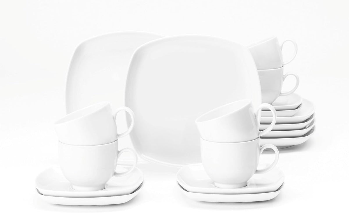 Seltmann Weiden 4052212122489 Kaffeeservice 18-teilig eckig Lido weiß, Porzellan, 220 milliliters, Bunt