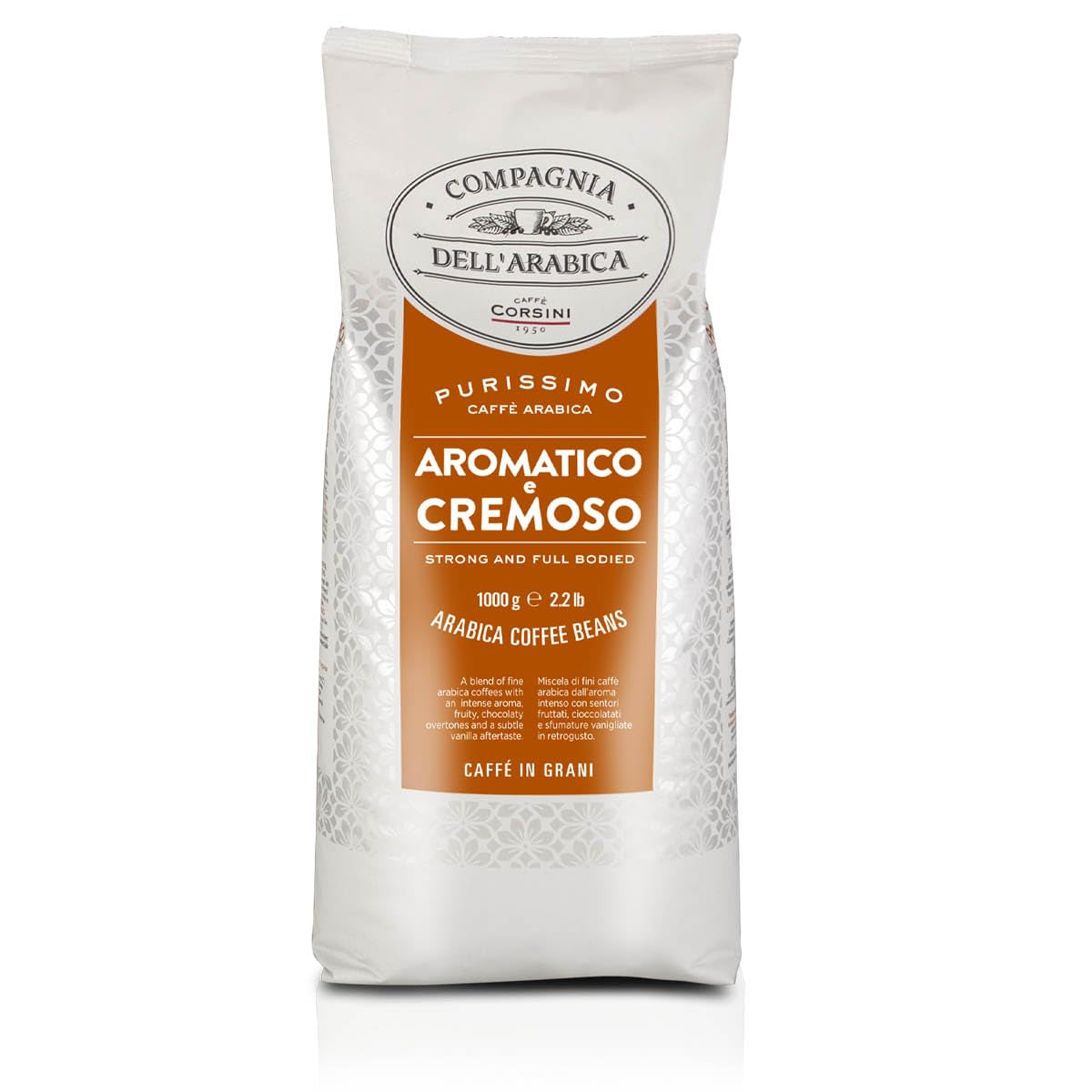 Caffè Corsini - Compagnia dell'Arabica, Arabica Kaffeebohnen Aromatisch und Cremig, 1 kg Packung geröstete Kaffeebohnen