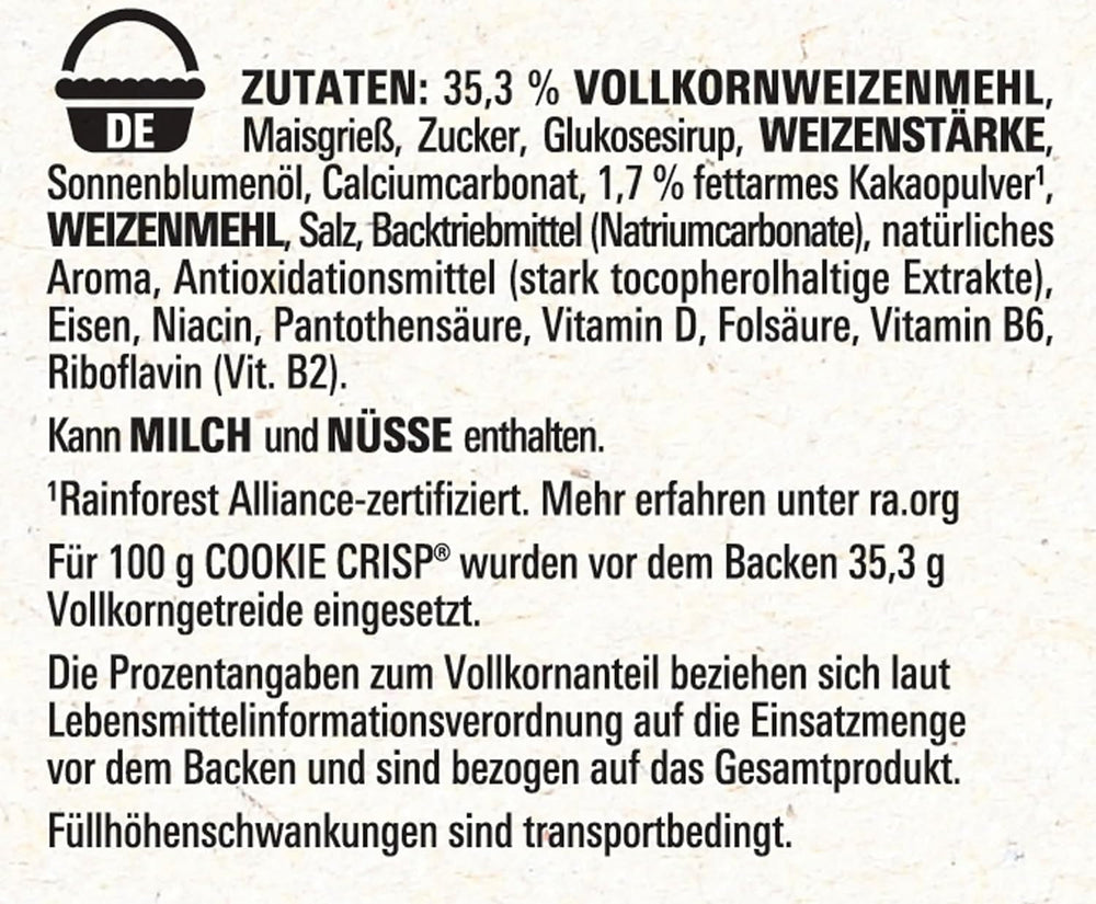 Nestlé Cookie Crisp (+20%), cereale cu cereale integrale sub formă de biscuiți pentru micul dejun pentru copii, pachet de 1 (1x450g)