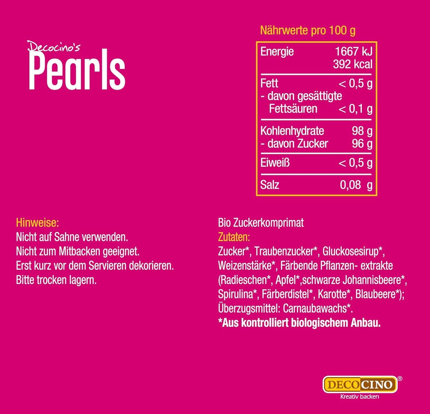 DECOCINO Organic Sprinkle Pearls - 60 grame - Sprinkles din dextroză organică Sprinkles Naty Shop