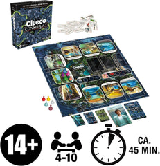 Joc de societate Cluedo Conspiracy de la Hasbro Gaming pentru adulți și adolescenți, versiunea germană a jocului de mister, pentru 4-10 jucători și cu vârsta de 14 ani și peste