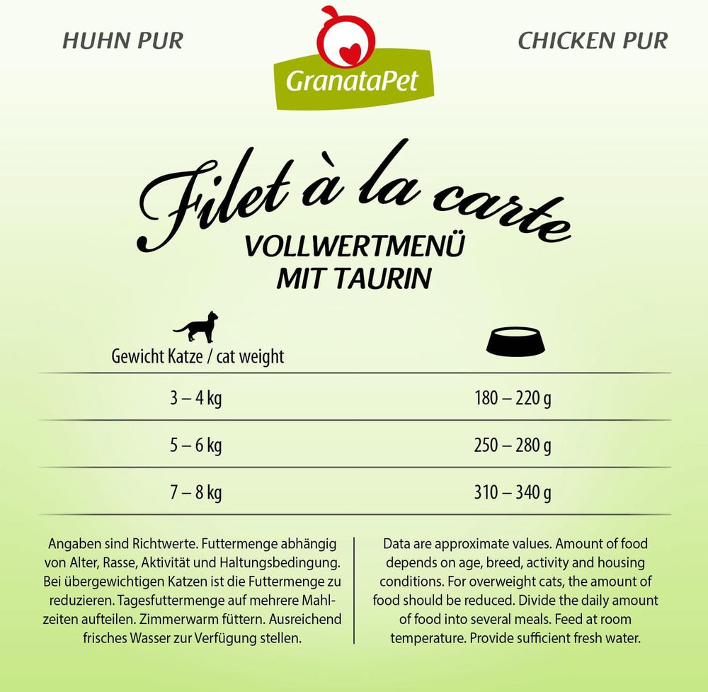 GranataPet Filet à la carte Chicken PURE, hrană umedă pentru pisici, bucăți de file fără cereale, hrană pentru pisici fără zahăr adăugat, conținut ridicat de carne, 6 x 85 g