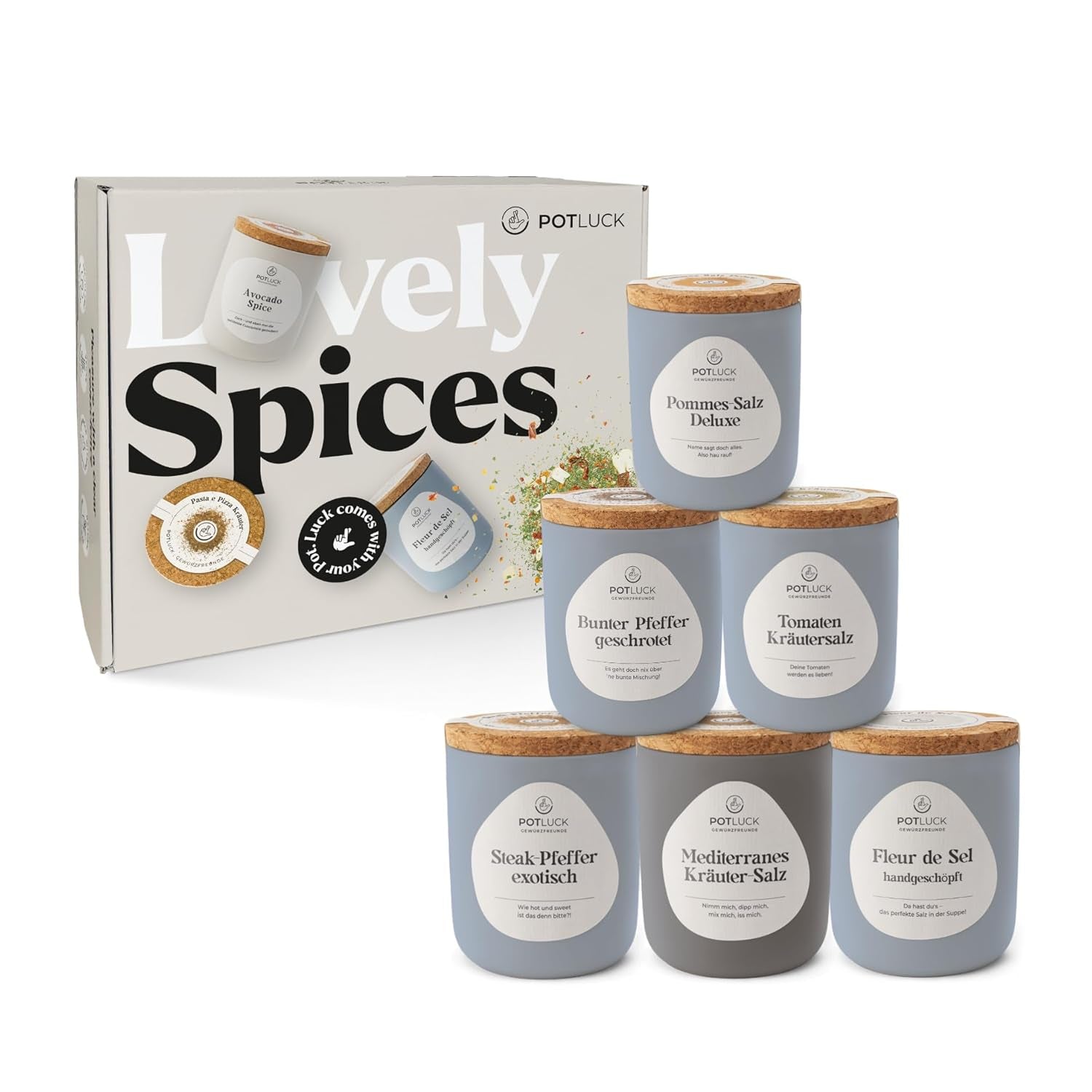 Potluck | Kräuter Kumpel 6er Set | Gewürzmischungen im Keramiktopf | Vegan, glutenfrei und mit natürlichen Inhaltsstoffen