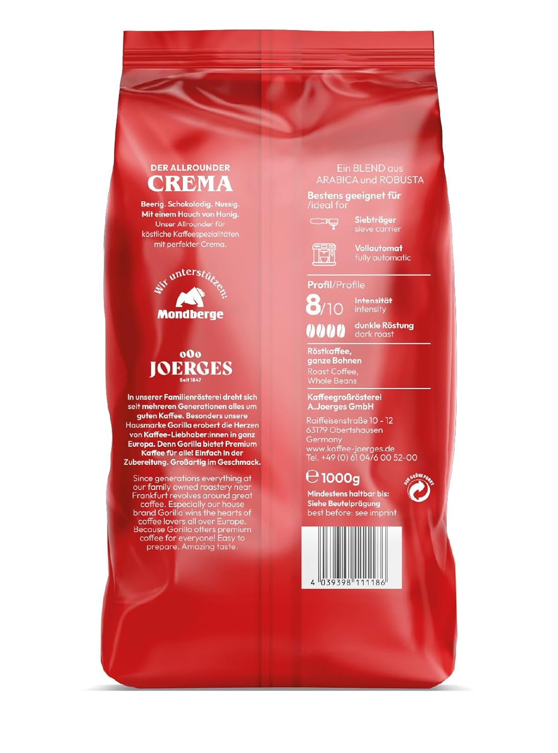 Joerges FF01GOSB Espresso Super Bar Crema, 1 kg (pachet de 2)
