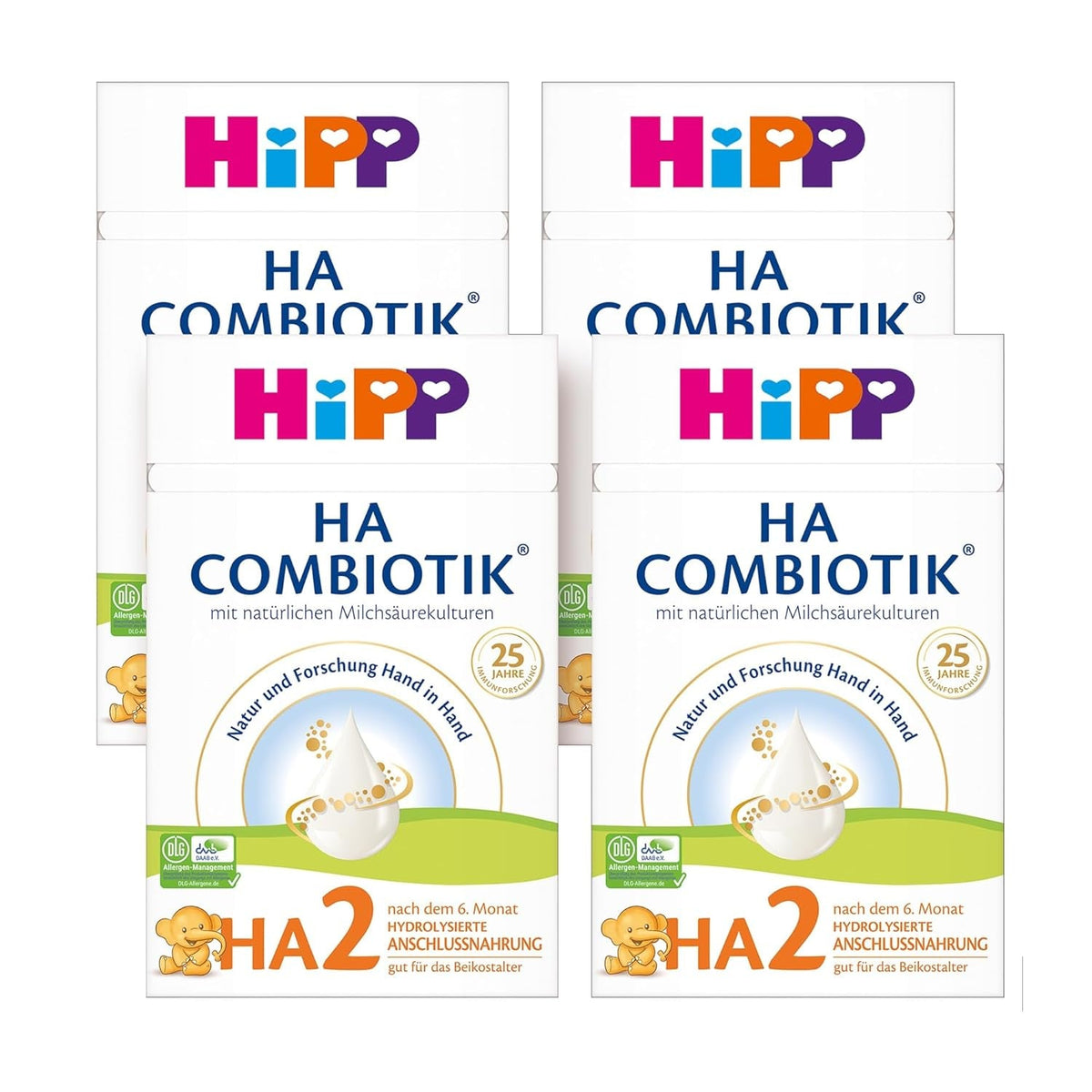 HiPP HA 2 Combiotik (4 x 600g) - Formulă de continuare după 6 luni, cu culturi naturale de acid lactic, fibre alimentare valoroase (GOS), Omega-3, proteine hidrolizate pentru sisteme imunitare sensibile