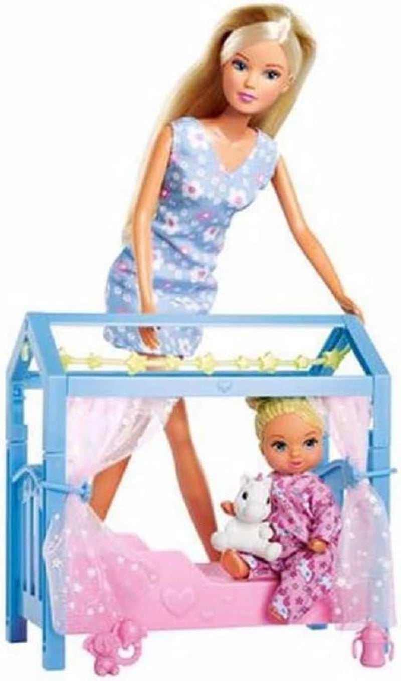Simba Steffi Love Sweet Dreams / Puppe mit süßem Baby und Kinderbett / mit Glow in the Dark Funktion / 12 Teile / 29cm / Für Kinder ab 3 Jahren
