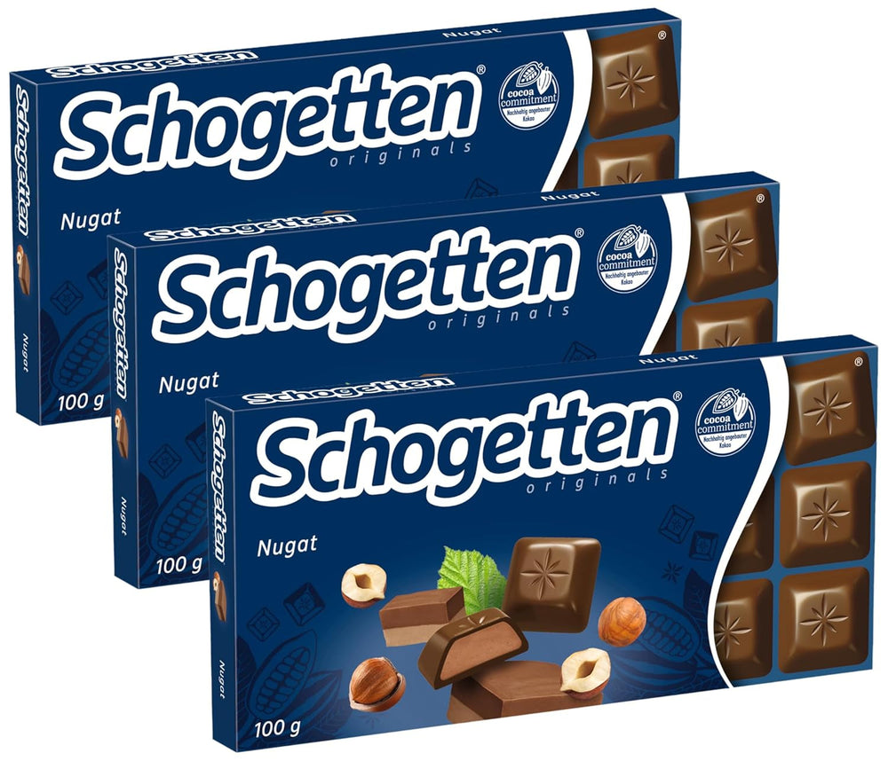 Baton de ciocolată Schogetten Nougat 100g, porționat individual. O încântare. Bucată cu bucată.