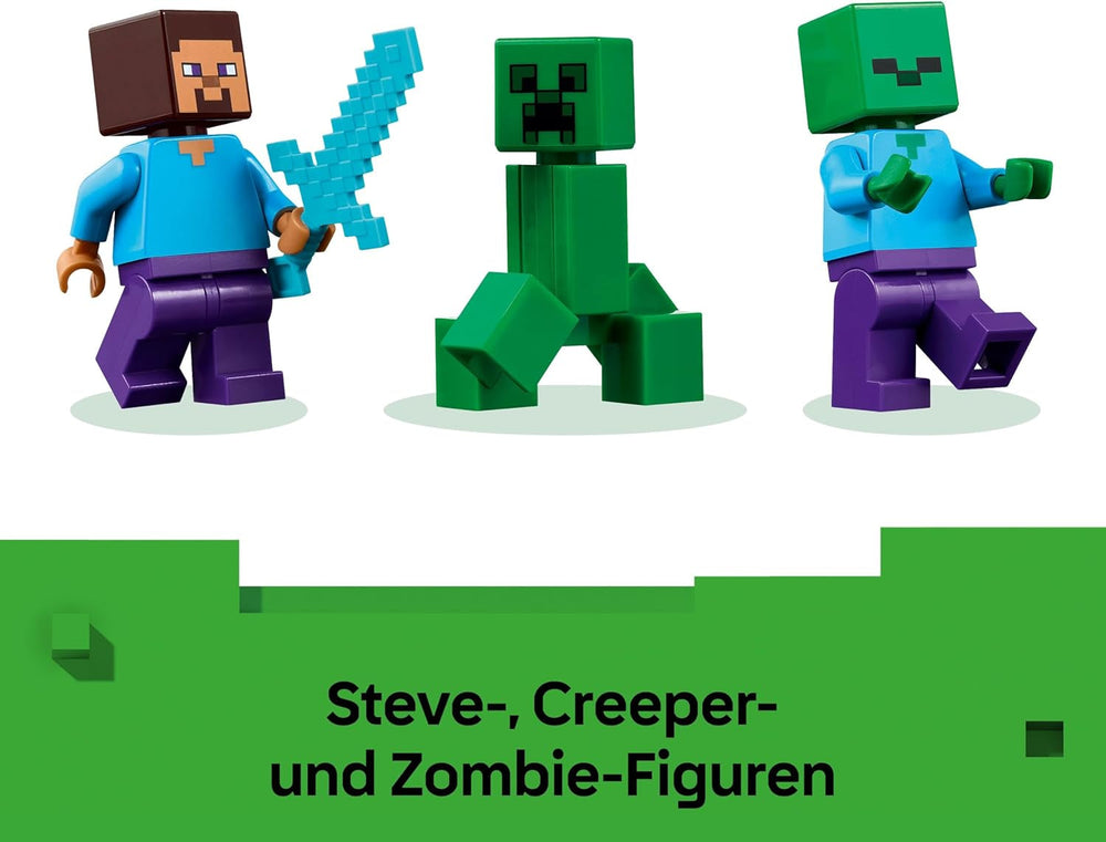 LEGO Minecraft Das TNT-Dschungelhaus - Gamer Spielzeug für Kinder - Interaktives Spielset mit Boot, Steve-, Creeper- und Zombie Minifiguren - Gaming Geschenk für Mädchen & Jungen ab 8 Jahren - 21275