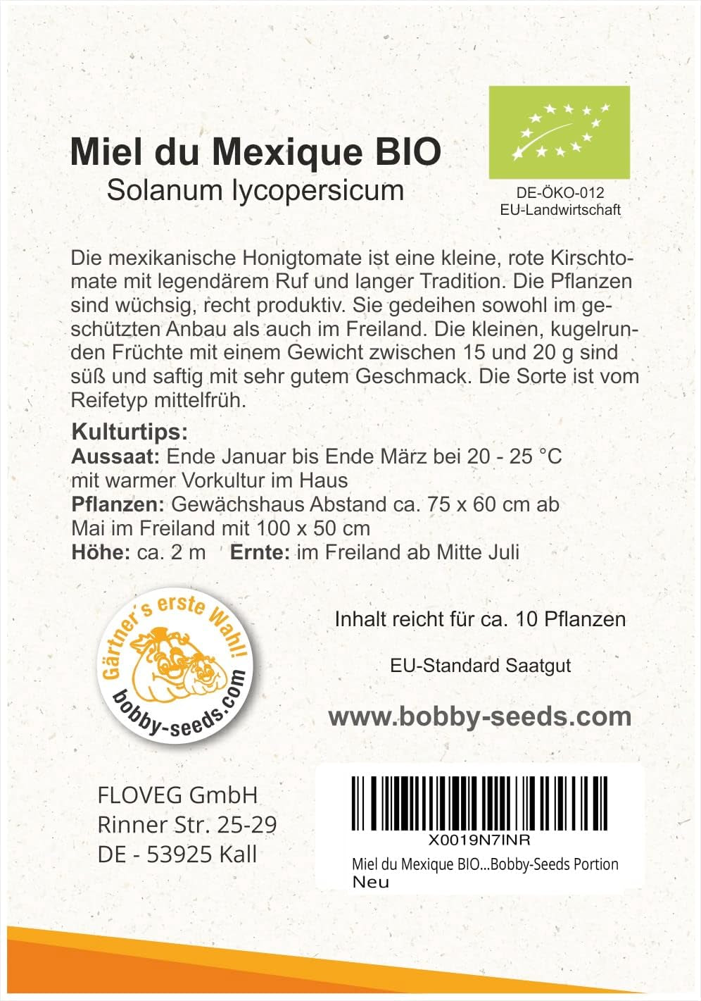 Miel Du Mexique BIO Tomatensamen Von Bobby-Seeds Portion