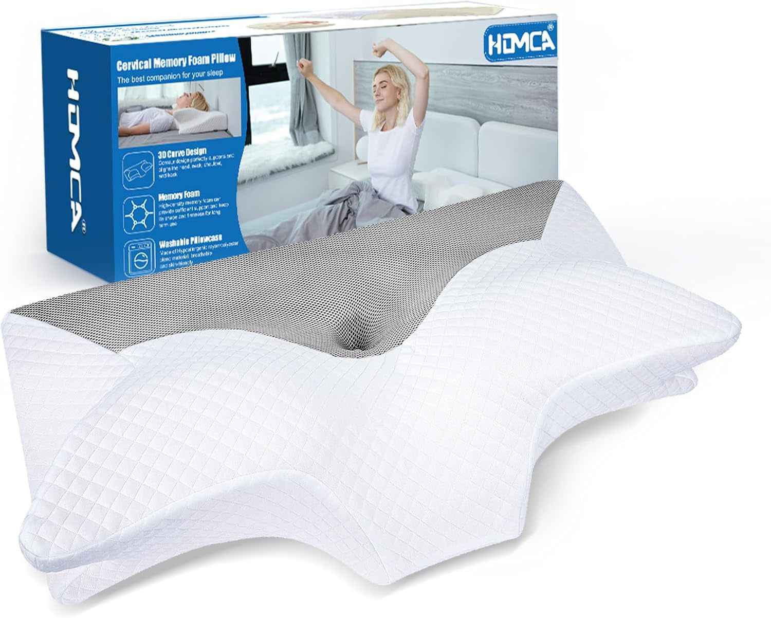 Pernă ortopedică din spumă de memorie pentru susținerea gâtului pernă pentru coloana cervicală Pernă ergonomică pentru dureri de spate, laterale și abdominale, 70X40X8.5/14Cm Perne ortopedice cervicale Naty Shop Gri 70 X 40 X 8.5/14Cm