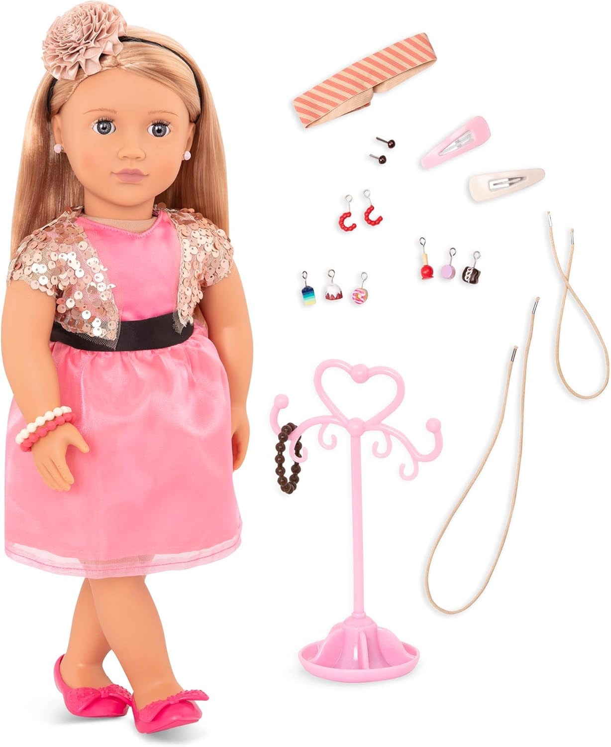 Our Generation - Reese - Bewegliche 46 cm-Puppe - Lebensechte braune Augen & langes braunes Haar - Handgepäck und Reisezubehör - Vorgetäuschtes Spiel - Spielzeug für Kinder ab 3 Jahren