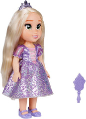 Disney Princess Rapunzel Puppe 35cm, reflektierende Glitzeraugen, bewegliche Gelenke, ausziehbares Kleid, Schuhe, Krone, langes Blondes Haar, für Mädchen ab 3 Jahren
