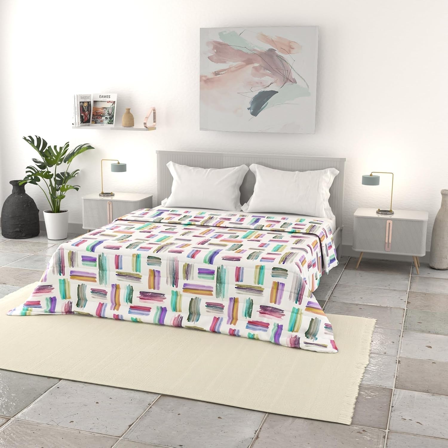 Lenjerie de pat italiană cuvertură de vară de bază, microfibră imprimată, 250X240Cm, cerc Plapumi si pilote Naty Shop Multicolor 250X240Cm