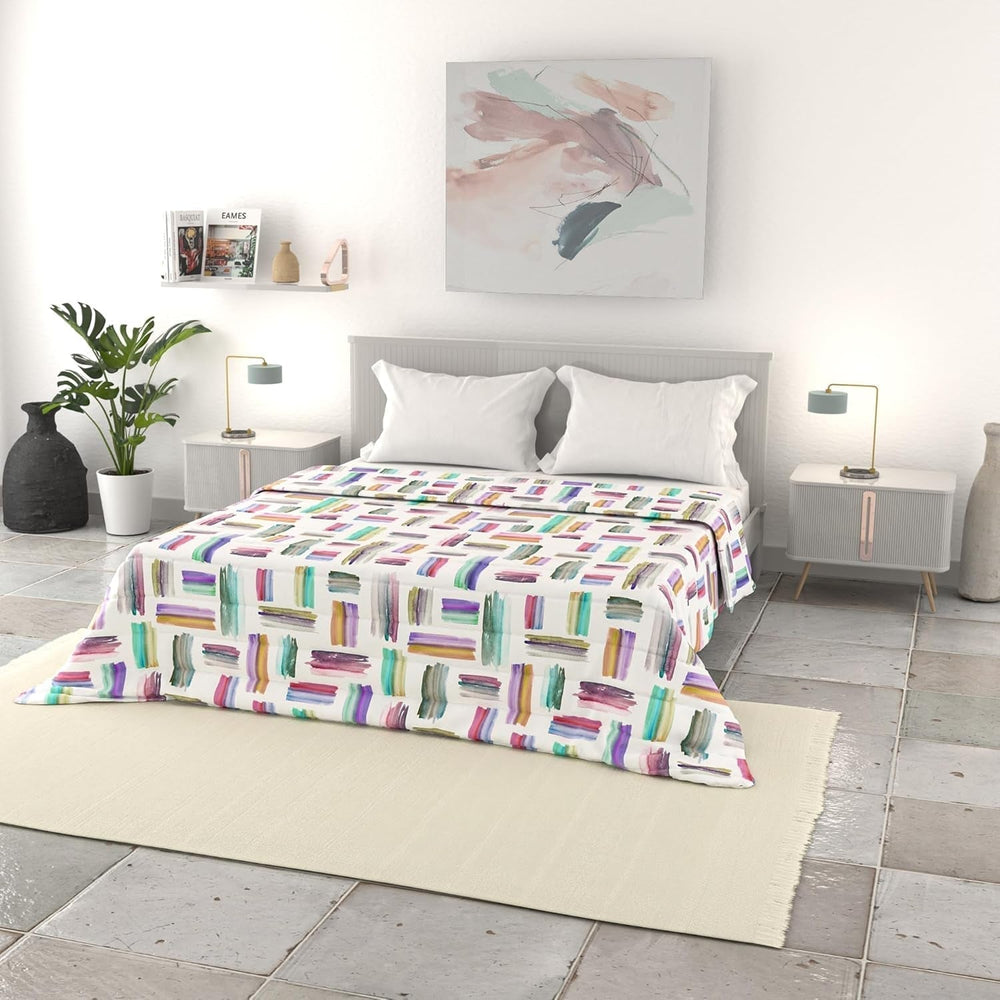 Lenjerie de pat italiană cuvertură de vară de bază, microfibră imprimată, 250X240Cm, cerc Plapumi si pilote Naty Shop Multicolor 250X240Cm