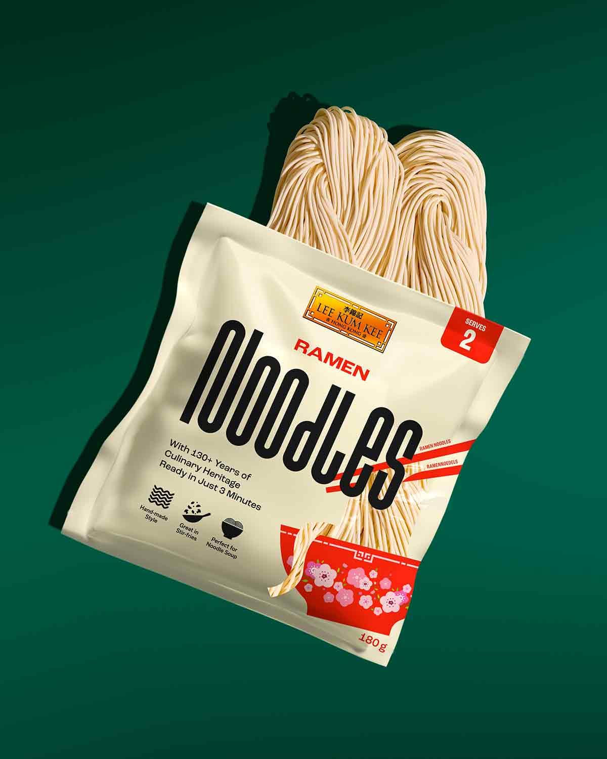 Tăiței Ramen LEE KUM KEE - ramen asiatic cu o textură delicată și fină, clasicul pentru supe ramen și mâncăruri la wok, tăiței semi-uscați, două porții per pachet, pachet multiplu de 6 x 180g