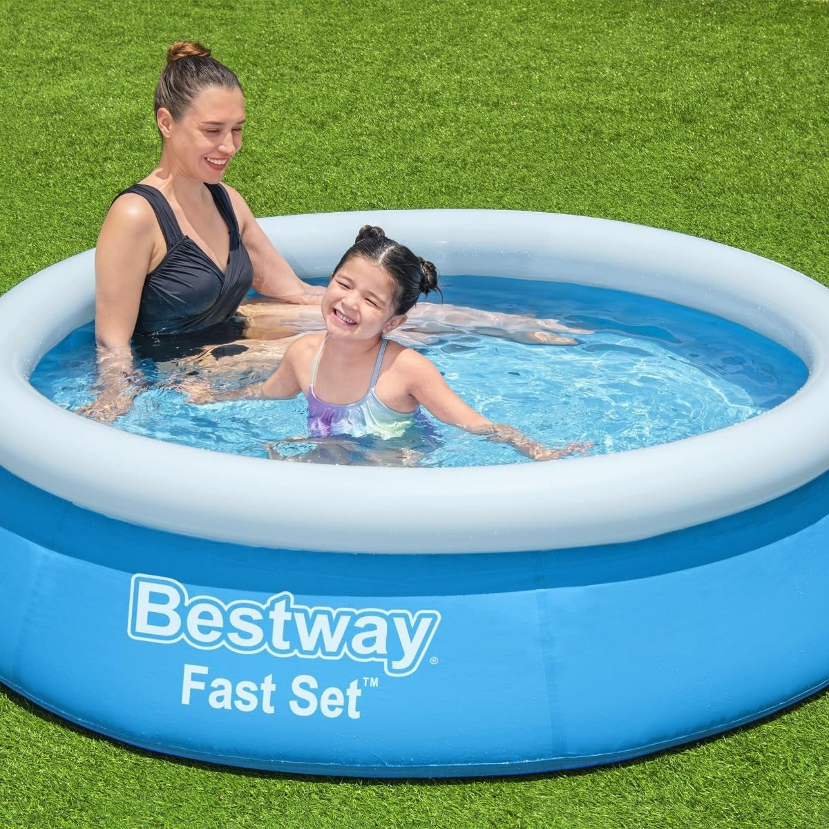Piscină supraterană Bestway Fast Set fără pompă, Ø 183 x 51 cm, albastră, rotundă, 940 litri, material TriTech, autoasamblabilă, supapă de siguranță, incl. plasture de reparare