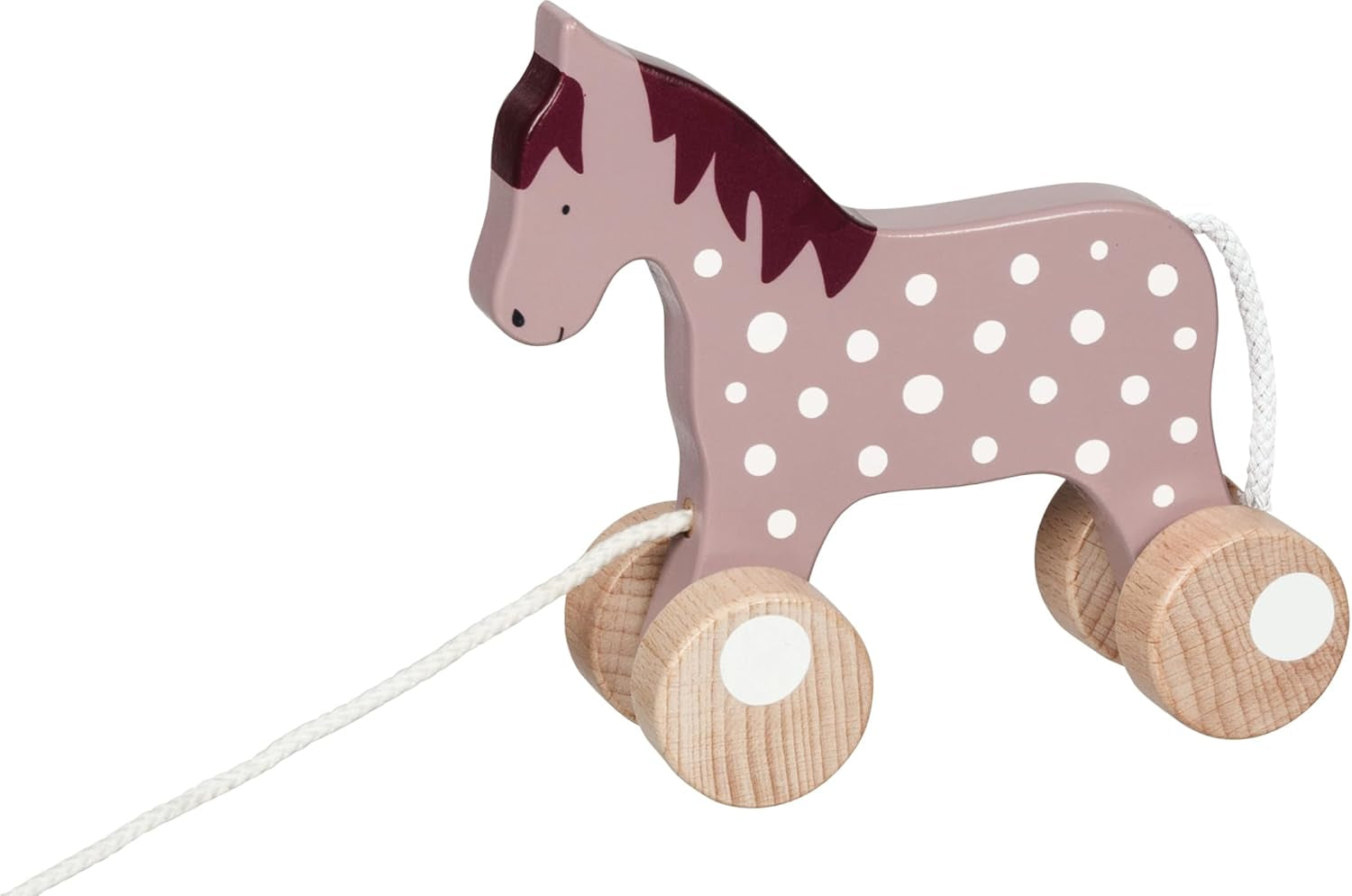 54865 Ziehtier Pferd Lifestyl Malve aus Holz, Nachzieh-Spielzeug mit Tiermotiv, Lernspielzeug inklusive Schnur, Babyspielzeug fördert Koordination und Motorik, 15cm x 5cm x 15cm, ab 1 Jahr