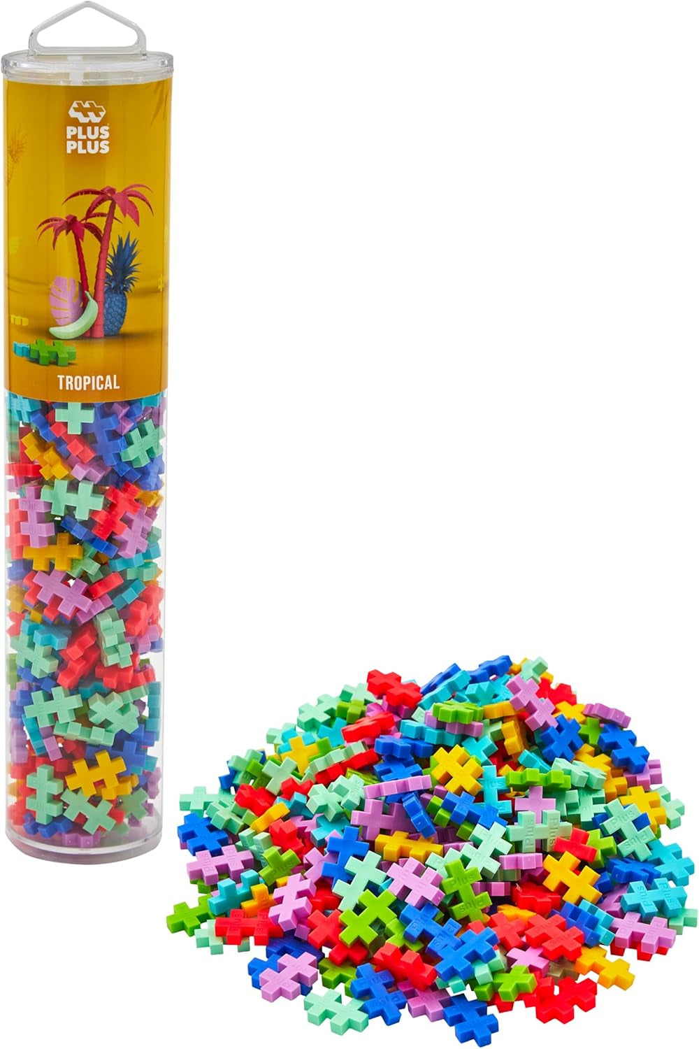 Plus-Plus 9604262 Geniales Konstruktionsspielzeug, Regenbogen, Kreativ-Bausteine Tube, 240 Teile
