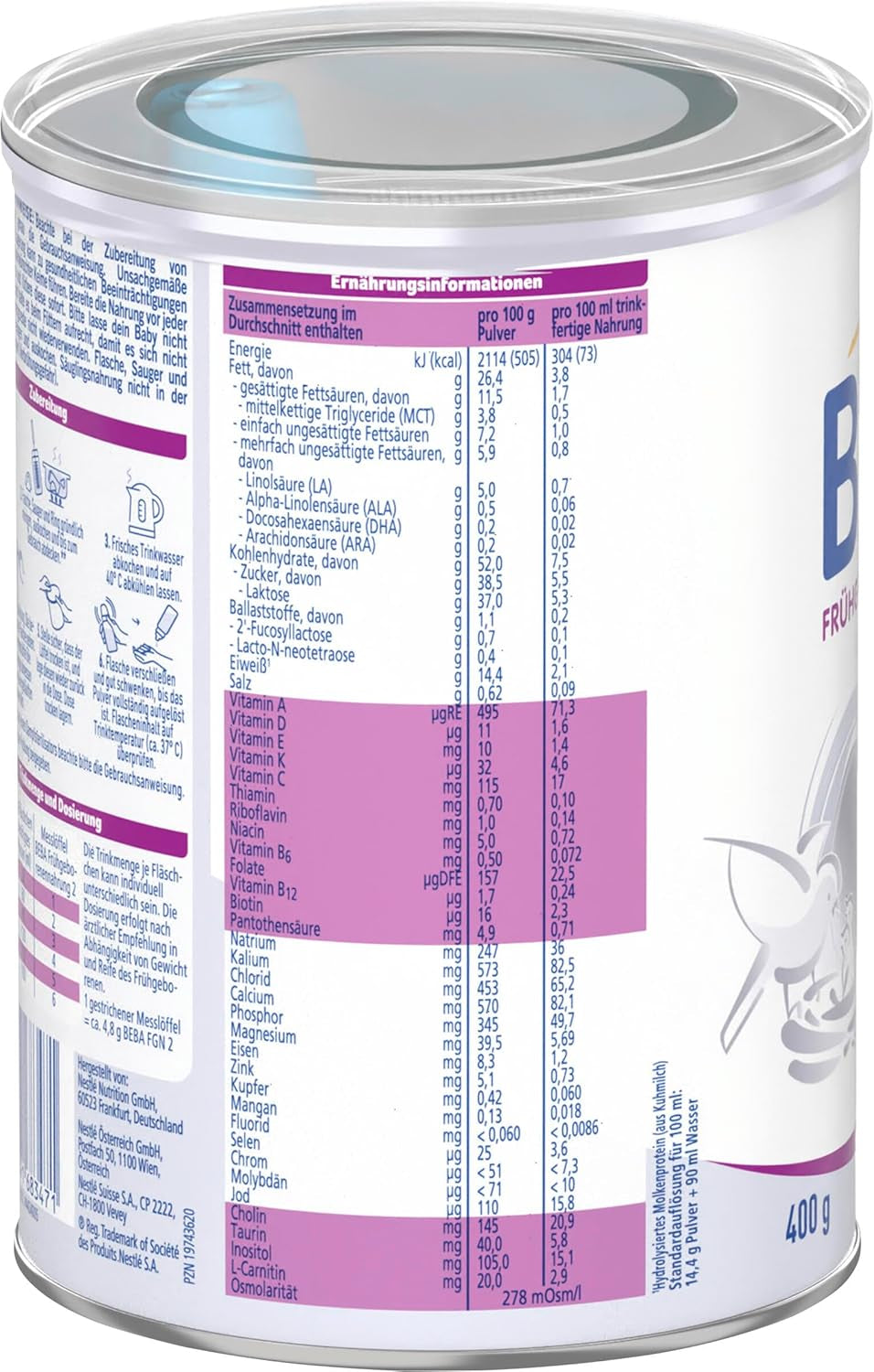 BEBA Formulă pentru sugari prematuri Etapa 2 - Sugari prematuri după externarea din spital, hrană pentru bebeluși, lapte praf pentru bebeluși, 1 pachet (1 x 400g)