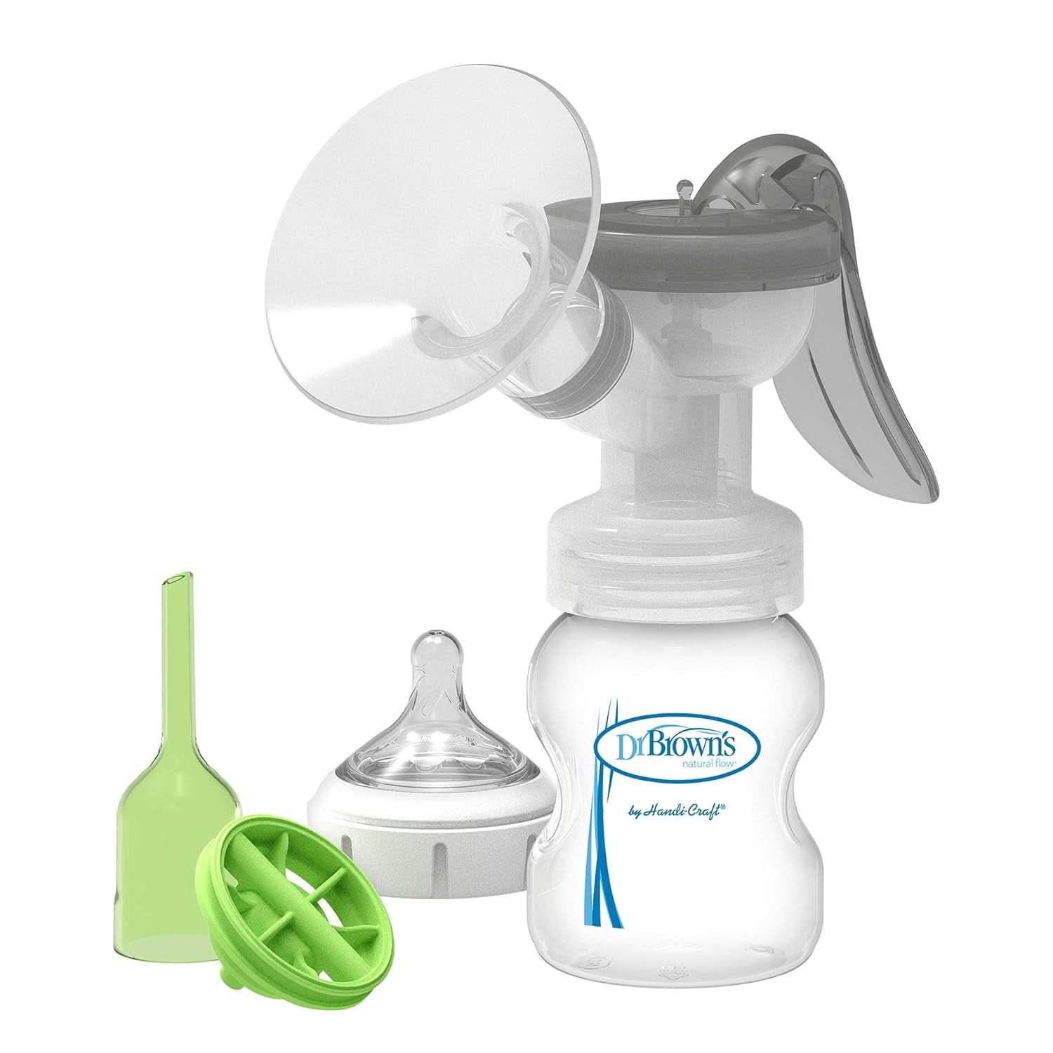 Pompă manuală de sân cu protecție 100% silicon Softshape (B, flanșă de 25 mm) și opțiuni anti-colici + biberon cu gură largă de 150 ml cu tetina cu flux lent de nivel 1 Accesorii Hrana si Alaptare Bebe Naty Shop