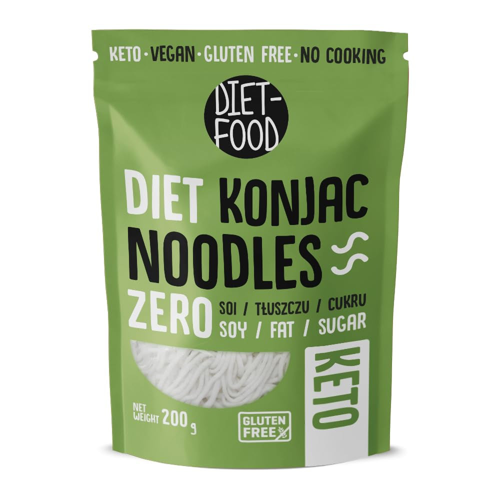 Tăiței Shirataki Dietetici | Tăiței Konjac cu conținut scăzut de carbohidrați | 200 de grame, aliment vegan cu conținut scăzut de calorii, fără grăsimi, fără soia, fără gluten, tăiței dietetici solubili în apă