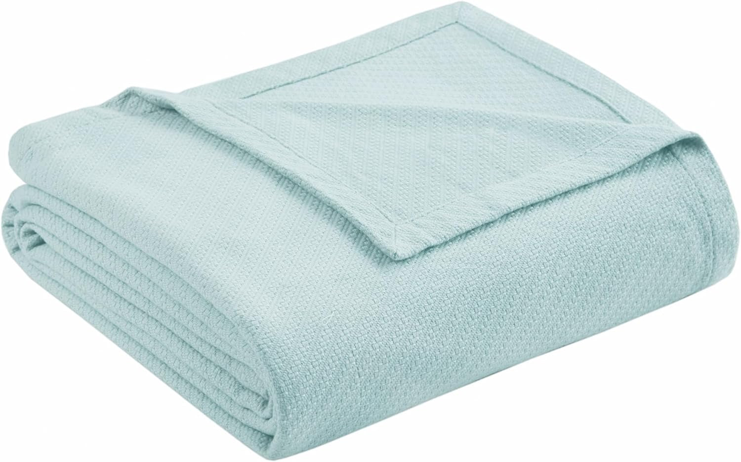 Pătură de lux Madison Park Liquid Cotton, de înaltă calitate, moale, confortabilă, 100% bumbac Ringspun, pentru pat, canapea sau canapea, Blush, Full/Queen Plapumi si pilote Naty Shop Albastru deschis Dimensiune rege