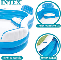 Intex 56475NP - Piscină gonflabilă pentru familie, pătrată cu patru locuri, vinil, multicoloră, 229x229x66 cm