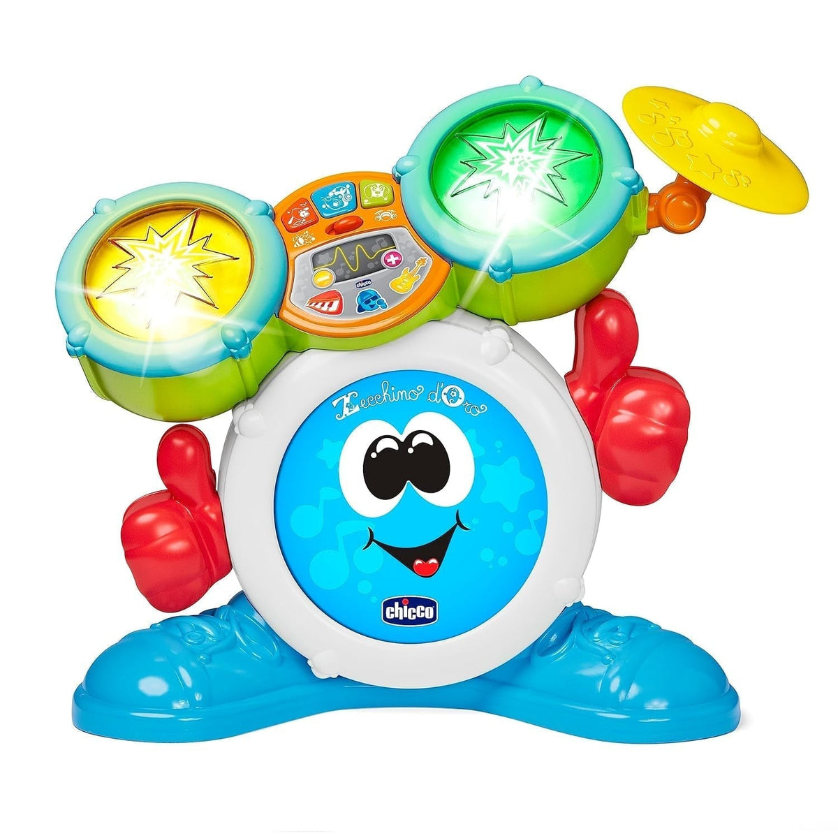 Chicco 00009820100000 Mi First set de tobe cu lumini și sunete, 3 moduri de redare instrument muzical cu baterie pentru copii, multicolor, Mare Jucarii Bebe Naty Shop Multicolor
