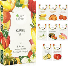 Kürbis Samen Set: 8 Sorten Premium Kürbis Saatgut Für Die Anzucht Von Kürbis Pflanzen Im Garten, Hochbeet Und Gewächshaus – Muskatkürbis Samen, Halloween Kürbis Samen, Beste Gemüse Samen Von Owngrown