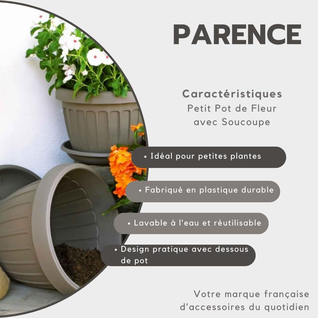 Ghiveci mic cu farfurie - ghiveci de 17 cm cu farfurie | Design practic și ușor | Perfect pentru plante, butași sau lăstari timpurii 17 cm