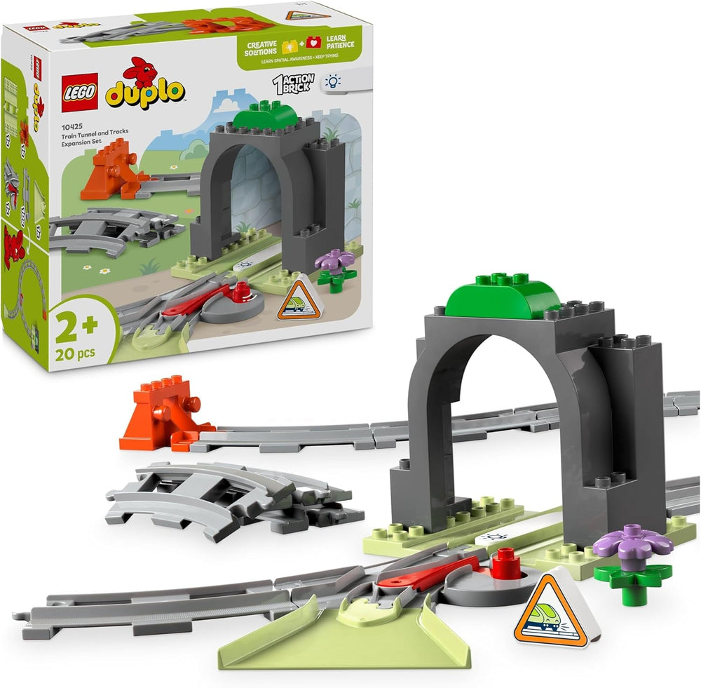 LEGO DUPLO Eisenbahntunnel und Schienen – Erweiterungsset - Lernspielzeug für Kleinkinder – 10-teilige Bahnstrecke mit Trichter und Weiche – Geschenk für Jungen & Mädchen ab 2 Jahren - 10425