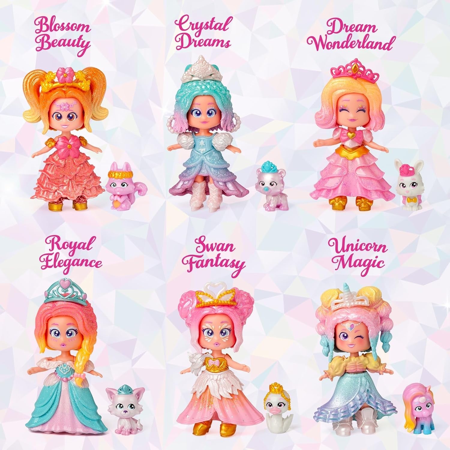 Prinzessinnen-Serie, Unicorn Magic – Sammelpuppe aus der Princess-Serie. Enthält Puppe, Set aus Kleidung und Schuhen mit Prinzessinnen-Thema, Zubehör und Haustier. 1 Puppe, 3 Verschiedene