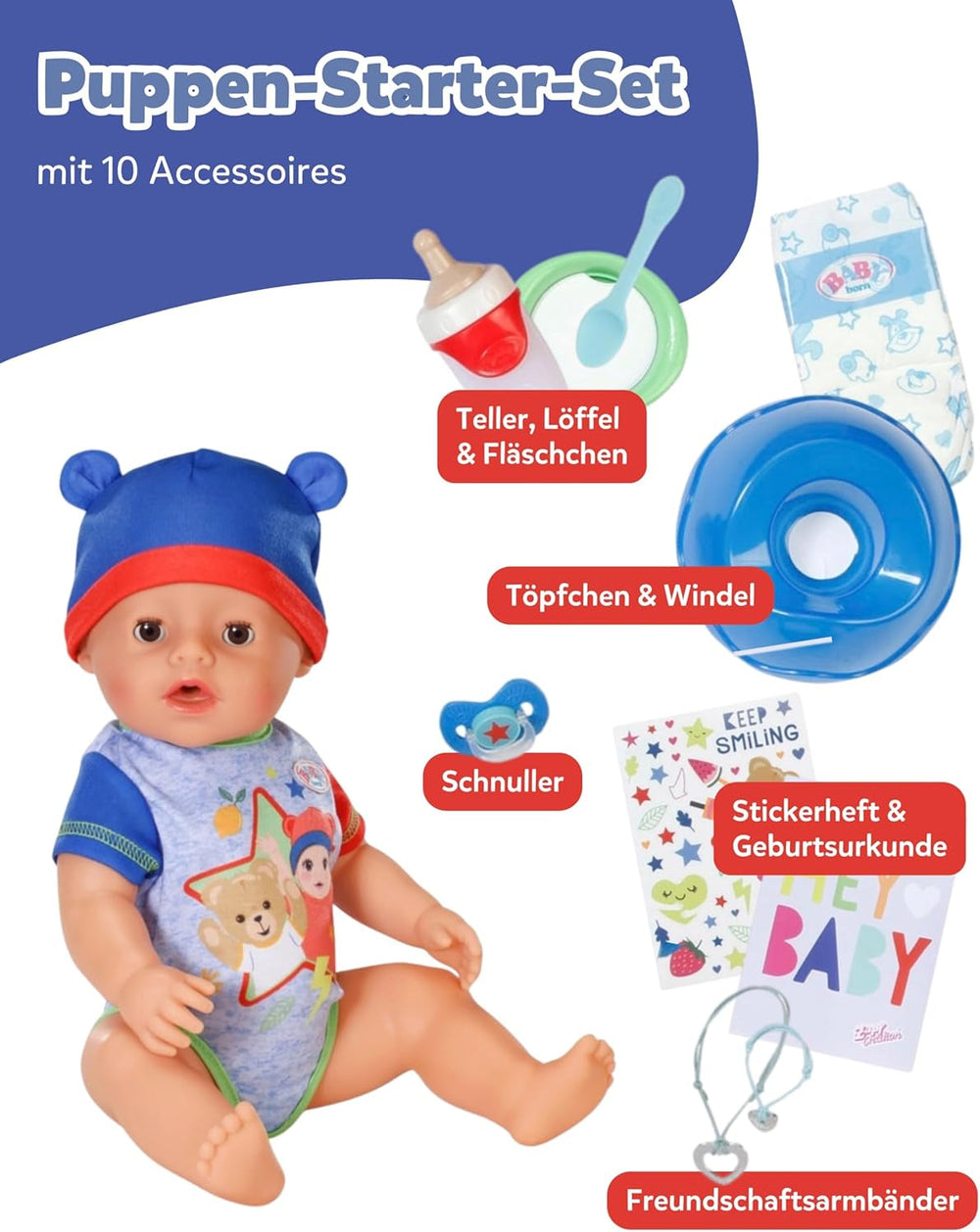 BABY Born Jonas - 43 cm große Babypuppe - 10 Funktionen inkl. Accessoires & Strampler - Funktioniert komplett ohne Batterien - Geeignet für Kinder ab 3 Jahren