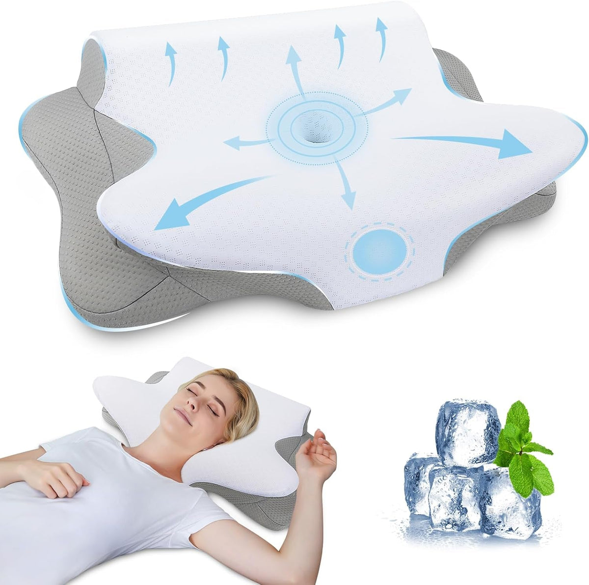 SAHEYER Pernă pentru gât, 2 în 1 Pernă ergonomică pentru susținerea gâtului și pernă pentru rularea gâtului, pernă ortopedică pentru dormitul lateral, pernă din spumă de memorie pentru dormitul lateral, dorsal și abdominal Perne ortopedice cervicale Naty Shop Gri