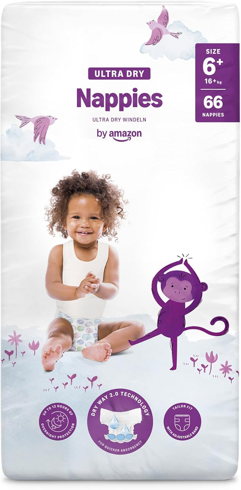 Scutece Ultra Dry de la Amazon, mărimea 3 (4-9 kg) - Cutie lunară, alb, 172 bucăți (2 pachete a câte 86) (Anterior sub marca Mama Bear, produs identic)