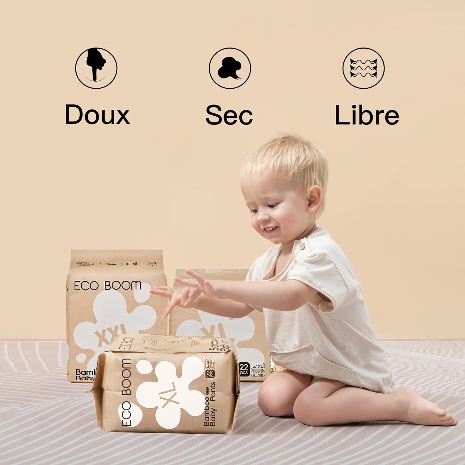 Scutece-chiloți ECO BOOM pentru bebeluși din bambus – Mărimea 6 (20 kg), Scutece de tip „pull-up” pe bază de plante (17 bucăți) – Calitate organică premium, fără parfum, prietenoase cu pielea și super absorbante