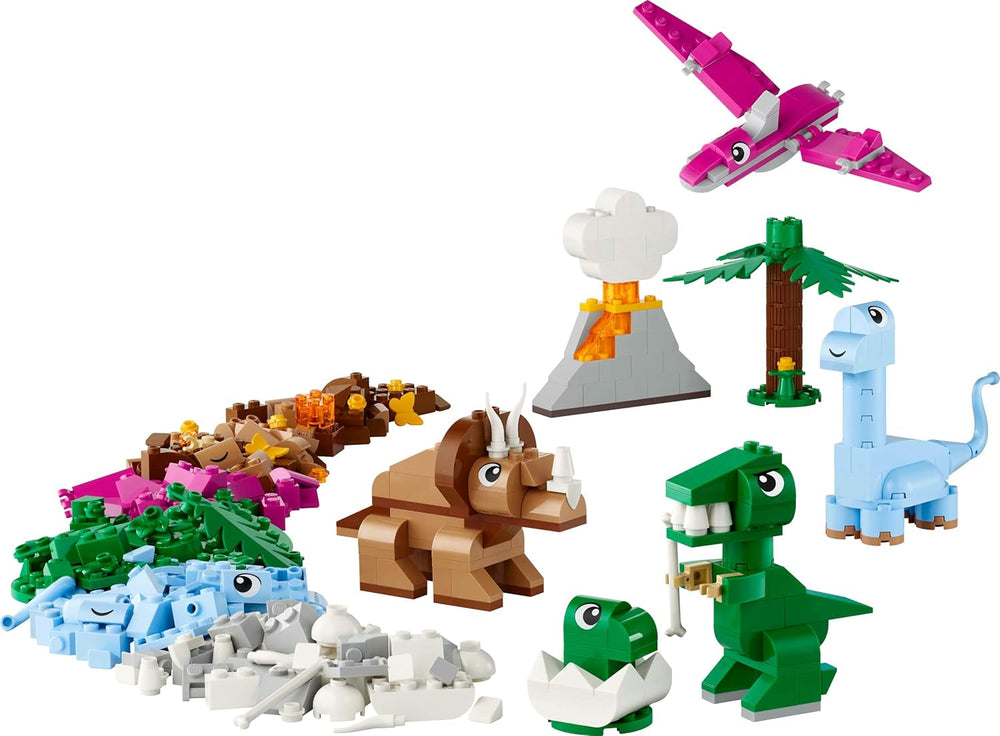 LEGO Classic Kreative Dinosaurier, Bauset mit Modellen und Tierfiguren aus Steinen, fantasievolles Spielerlebnis, Geschenk für Jungen und Mädchen ab 5 Jahren, inklusive T.Rex und Triceratops 11041