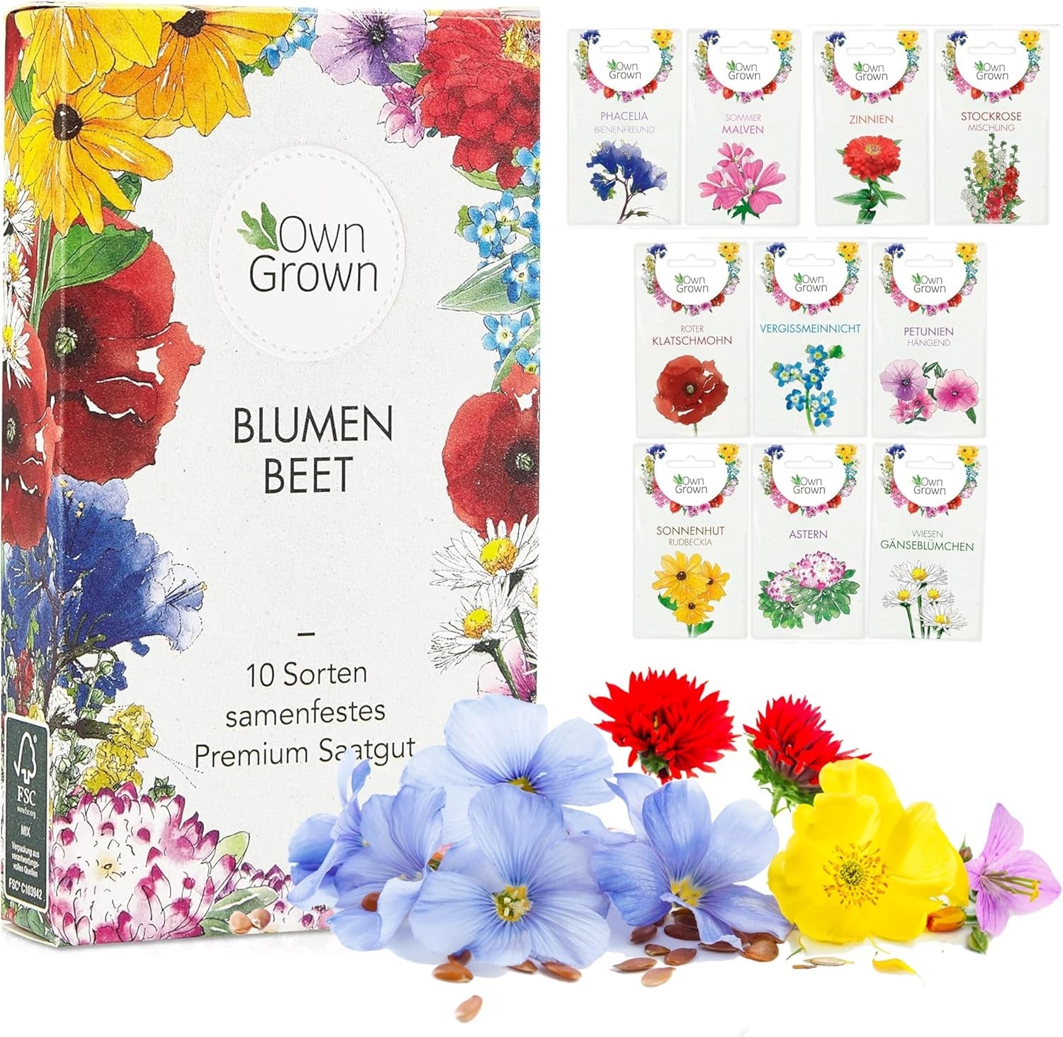Semințe de flori pentru grădină și balcon: 10 varietăți de semințe de flori premium ca set de semințe de plante – semințe de flori de balcon – semințe de flori sălbatice pentru balcon și grădină de la OwnGrown