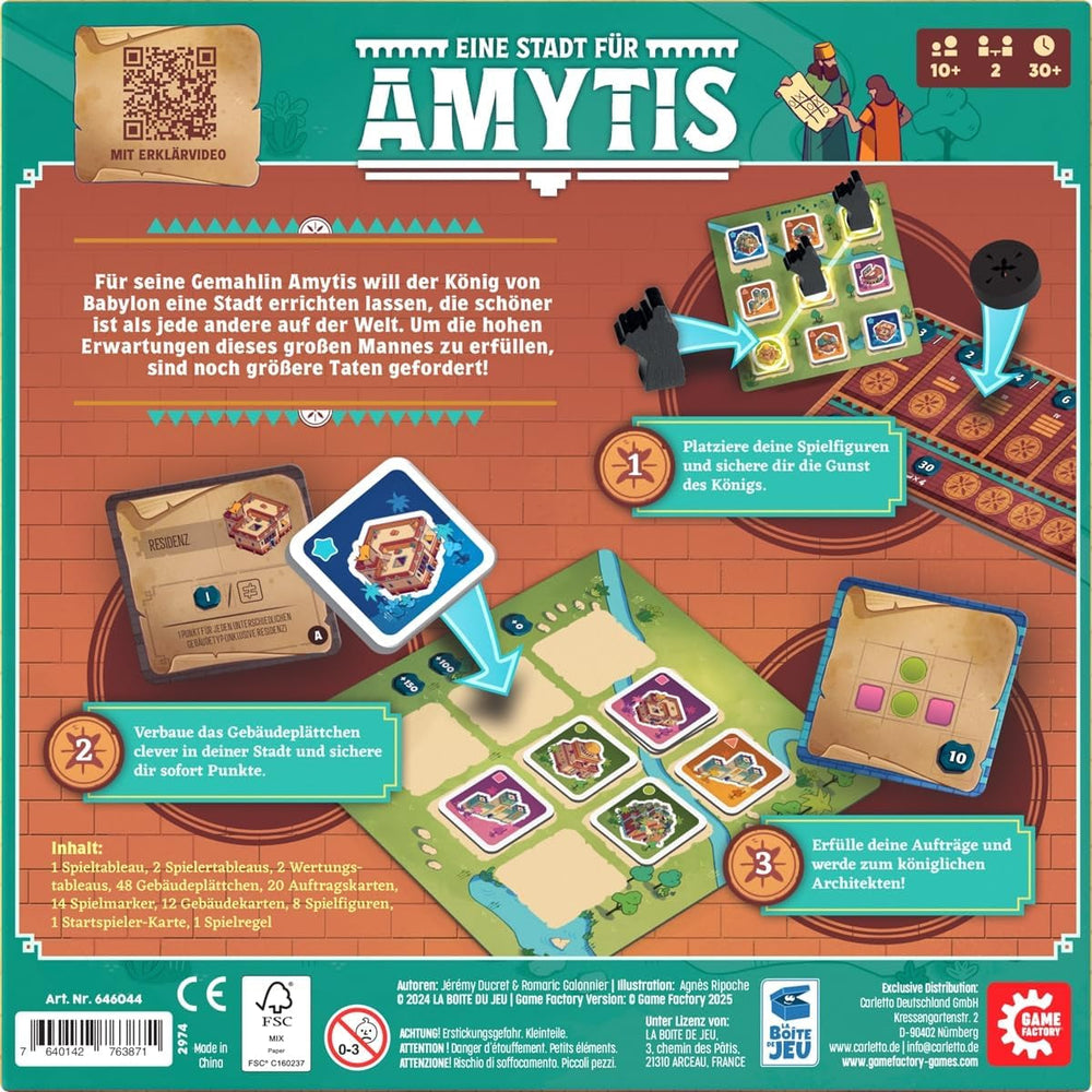 Game Factory 646044 Un oraș pentru Amytis, joc captivant de dueluri, joc tactic pentru 2 jucători cu vârsta de la 10 ani în sus, joc de societate pentru 2 jucători, joc de petrecere