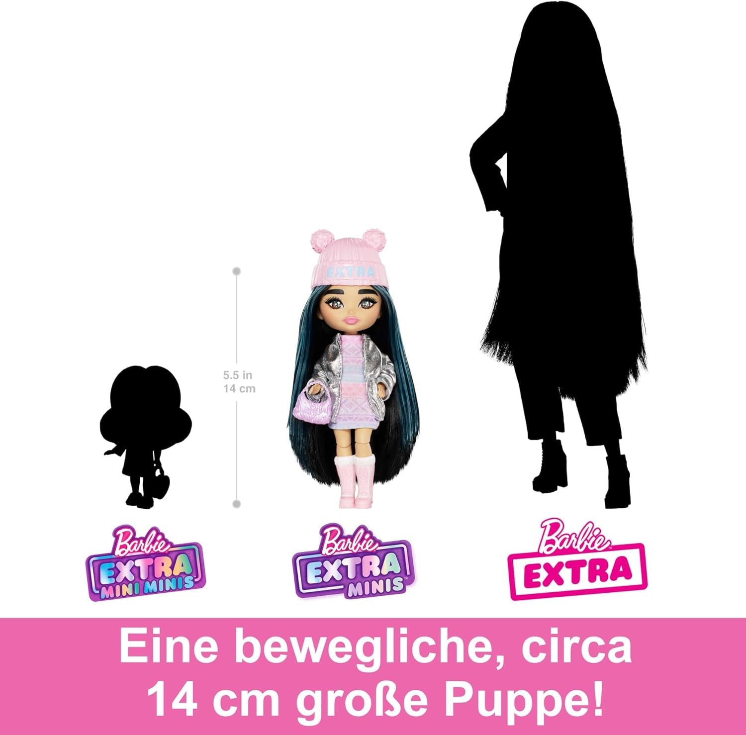Barbie Extra Minis - Reisepuppe mit Accessoires für einen winterlichen Urlaub, inklusive Puppenständer, für Kinder ab 6 Jahren, HPB20