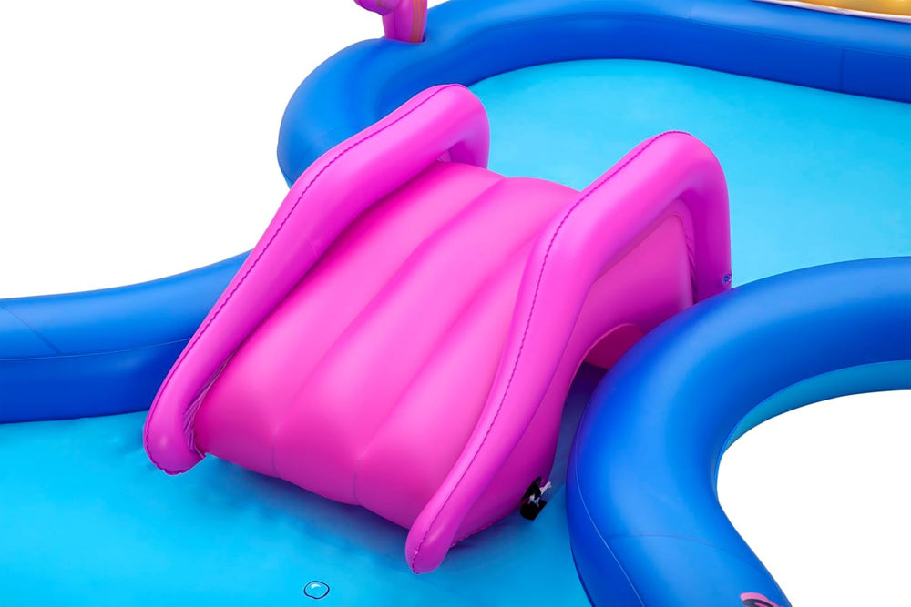 Centru de joacă acvatic Bestway Underwater World, 330 x 188 x 117 cm, Design adânc, Stropitor cu apă, Tobogan detașabil, Lansator de tentacule, 4 mingi de joacă, 2 pești-pescari, Supape de siguranță, Vârste 2+, PVC