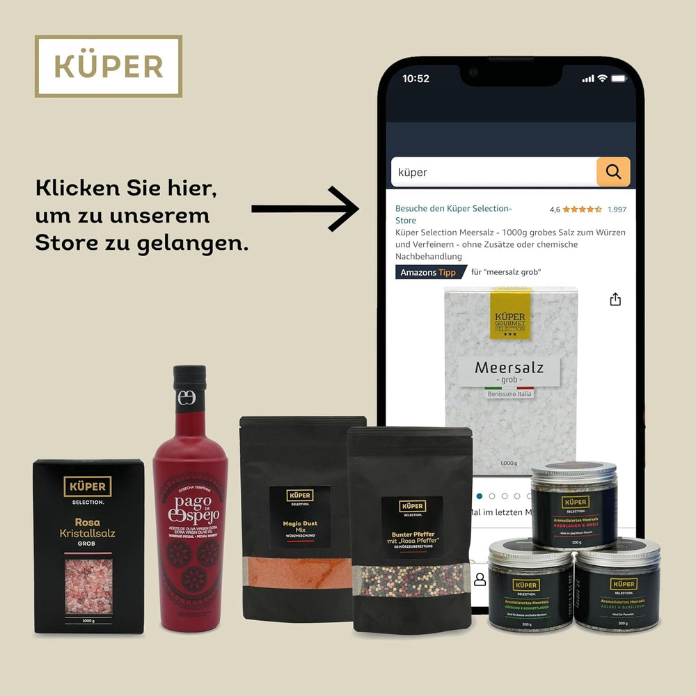 Küper Selection Meersalz - 1000g grobes Salz zum Würzen und Verfeinern - ohne Zusätze oder chemische Nachbehandlung
