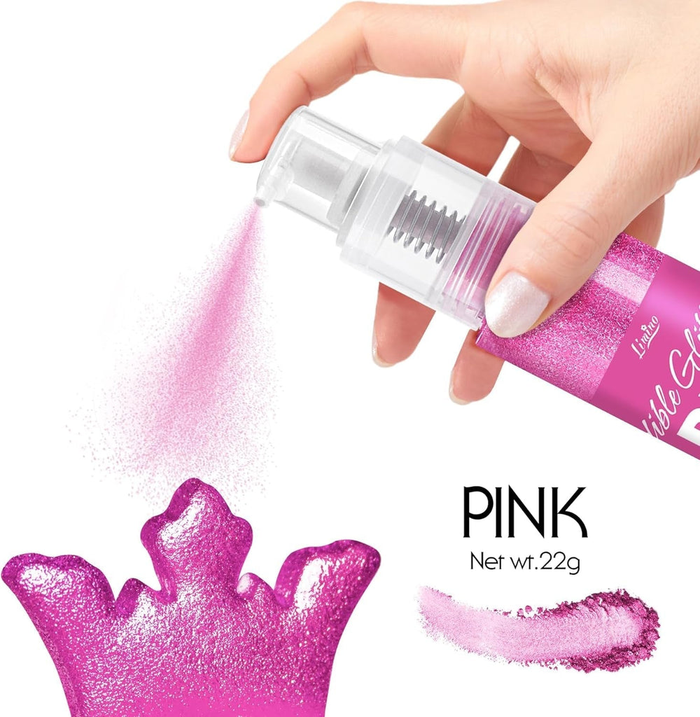 Spray cu sclipici comestibil - 22G sclipici alimentar, pudră cu sclipici comestibilă pentru băuturi, decorațiuni tort, macaroane - pudră cu sclipici colorant alimentar, sclipici comestibil pentru cocktailuri, brioșe (roz)
