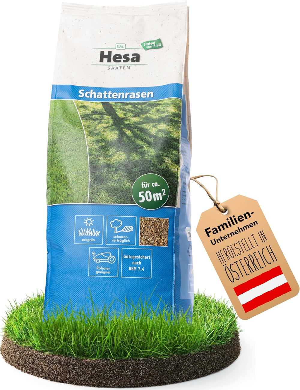 Hesa Schattenrasen RSM 7.4, 1Kg Für Ca 50 M², Premium Rasensamen, Zierrasen Für Schatten, Halbschatten Und Auch Vollsonne, Grassamen in Profiqualität