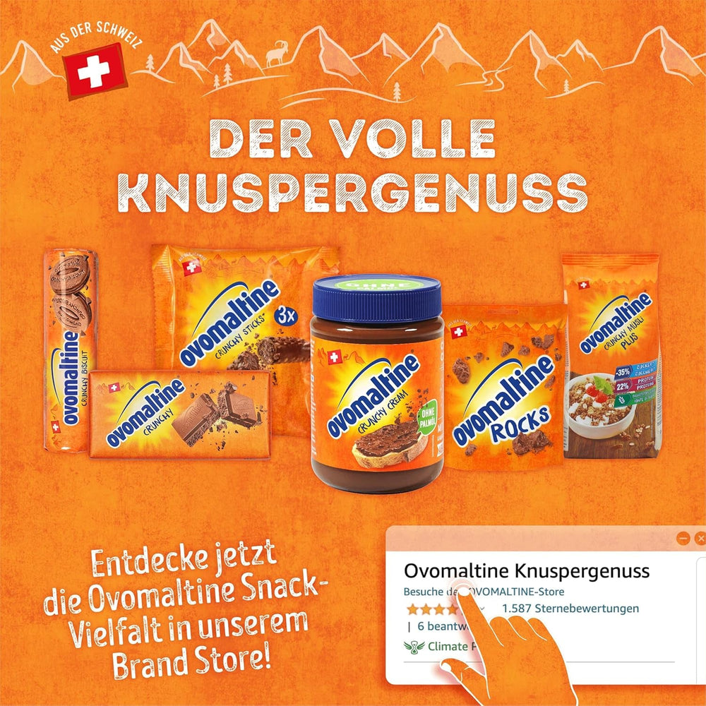 Ovomaltine Crunchy Protein Muesli Plus - Mix crocant de cereale cu fulgi de ovăz, care conține 22% proteine, cu o treime mai puțin zahăr și o crocanță incomparabilă (1 x 300g)