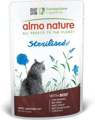 Almo Nature Functional - Sterilizat - Hrană umedă pentru pisici adulte și mature, sterilizate sau mai puțin active - cu carne de vită - conținut scăzut de grăsimi, hidratantă - 70 g (pachet de 30)