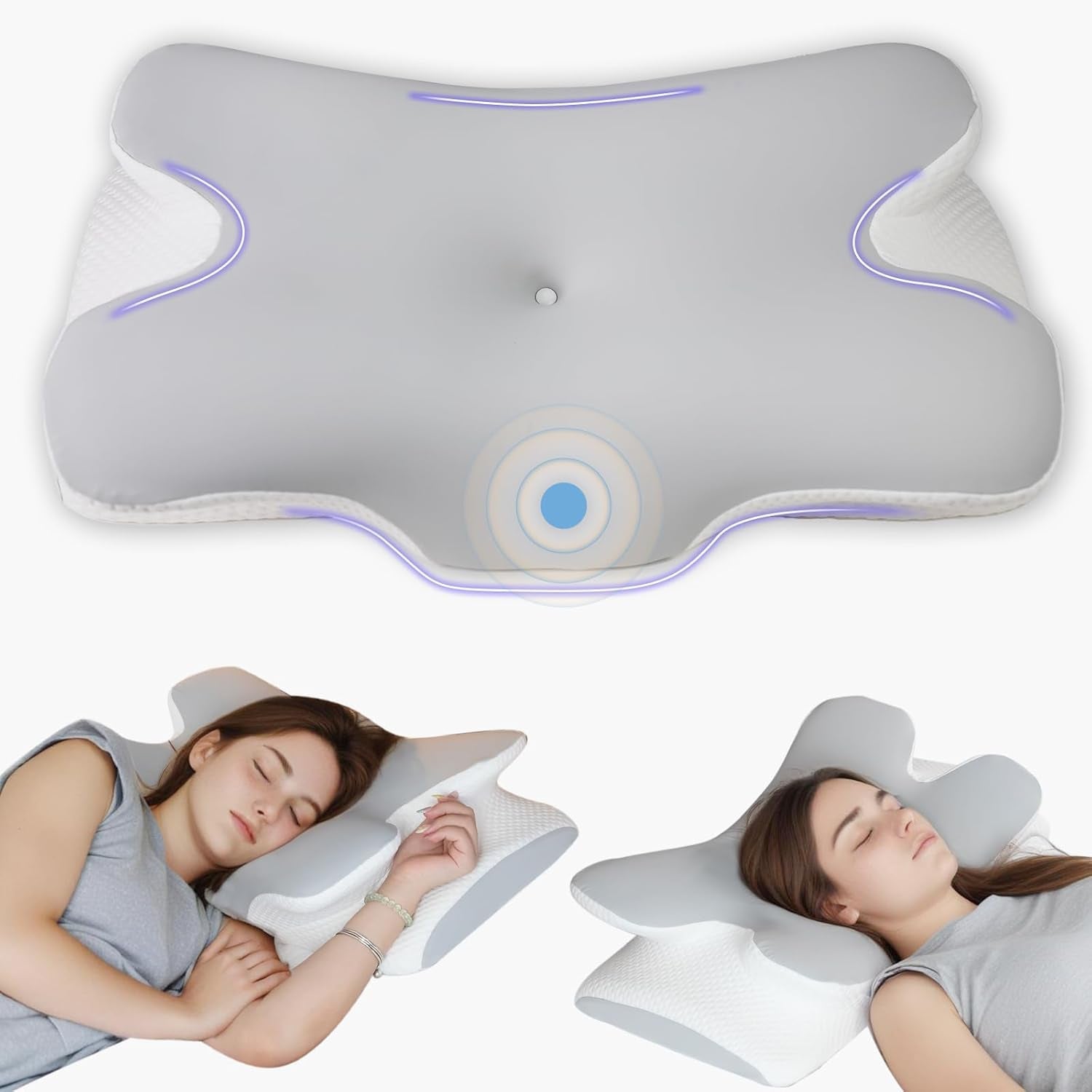 Pernă pentru gât Pernă ortopedică pentru cap Pernă din spumă de memorie Pernă pentru impact lateral - Design ergonomic Cu formă goală Pentru impact lateral, dorsal și abdominal Gri deschis Perne ortopedice cervicale Naty Shop Gri deschis 66X36X14Cm