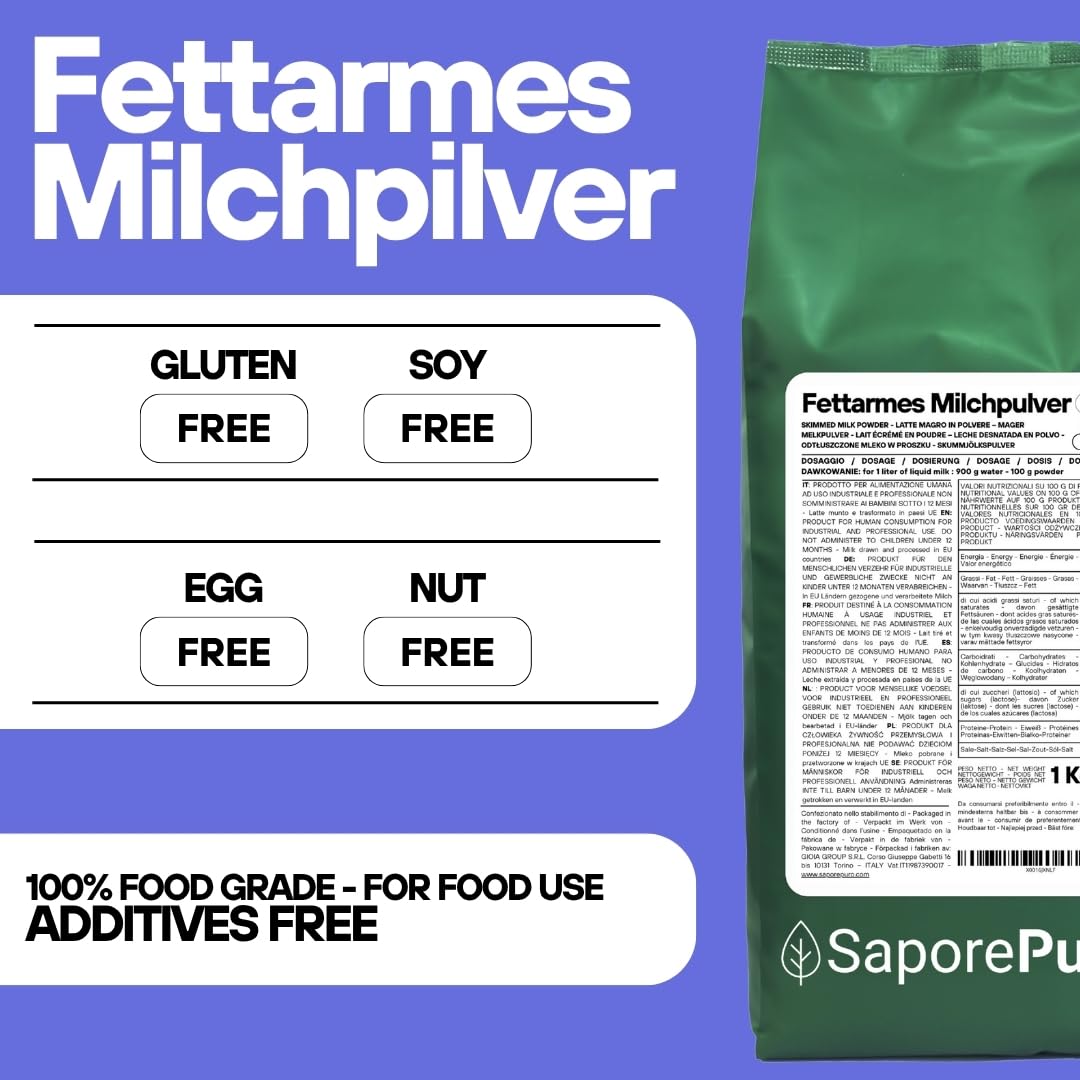 SaporePuro Lapte Degresat 1 kg - Solubilitate Ridicată Fără Gluten