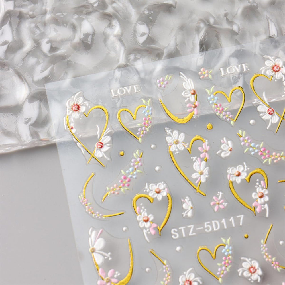 JMEOWIO 3D Nagelsticker Blume Nail Art Sticker Selbstklebend Nagelaufkleber 5D Stereoskopisch Frühling Sommer Floral Dekoration Nageldesign Zubehör 4 Blatt