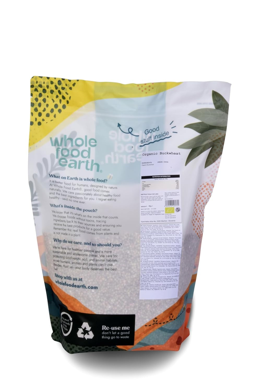 Hrișcă organică Wholefood Earth – 3 kg – fără OMG – vegană – bogată în fibre – certificată organic
